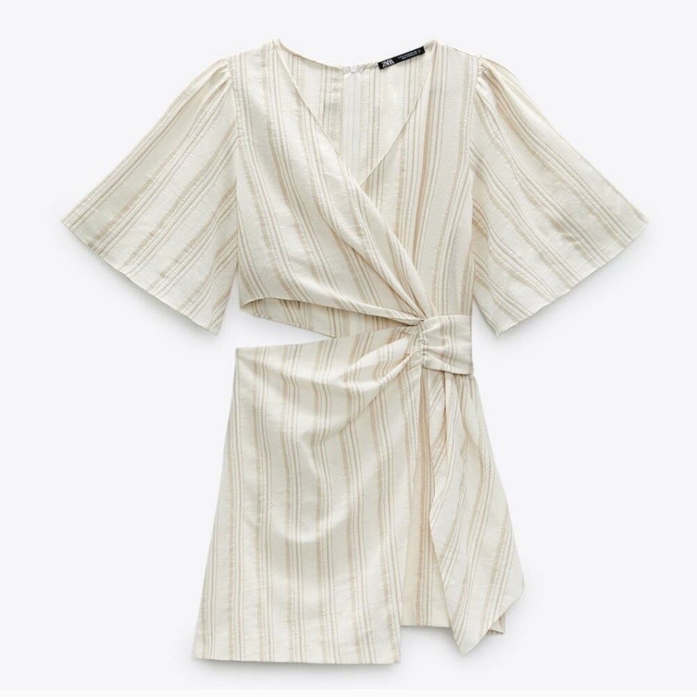 Zara Cream Striped Mini Dress Medium